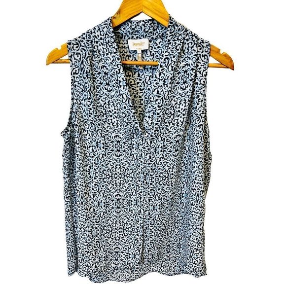 laundry by shelli segal Los Angeles Small tank top blue And White Pattern V Neck - Picture 1 of 6